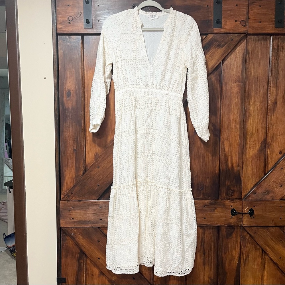 Monte white eyelet long sleeve maxi dress